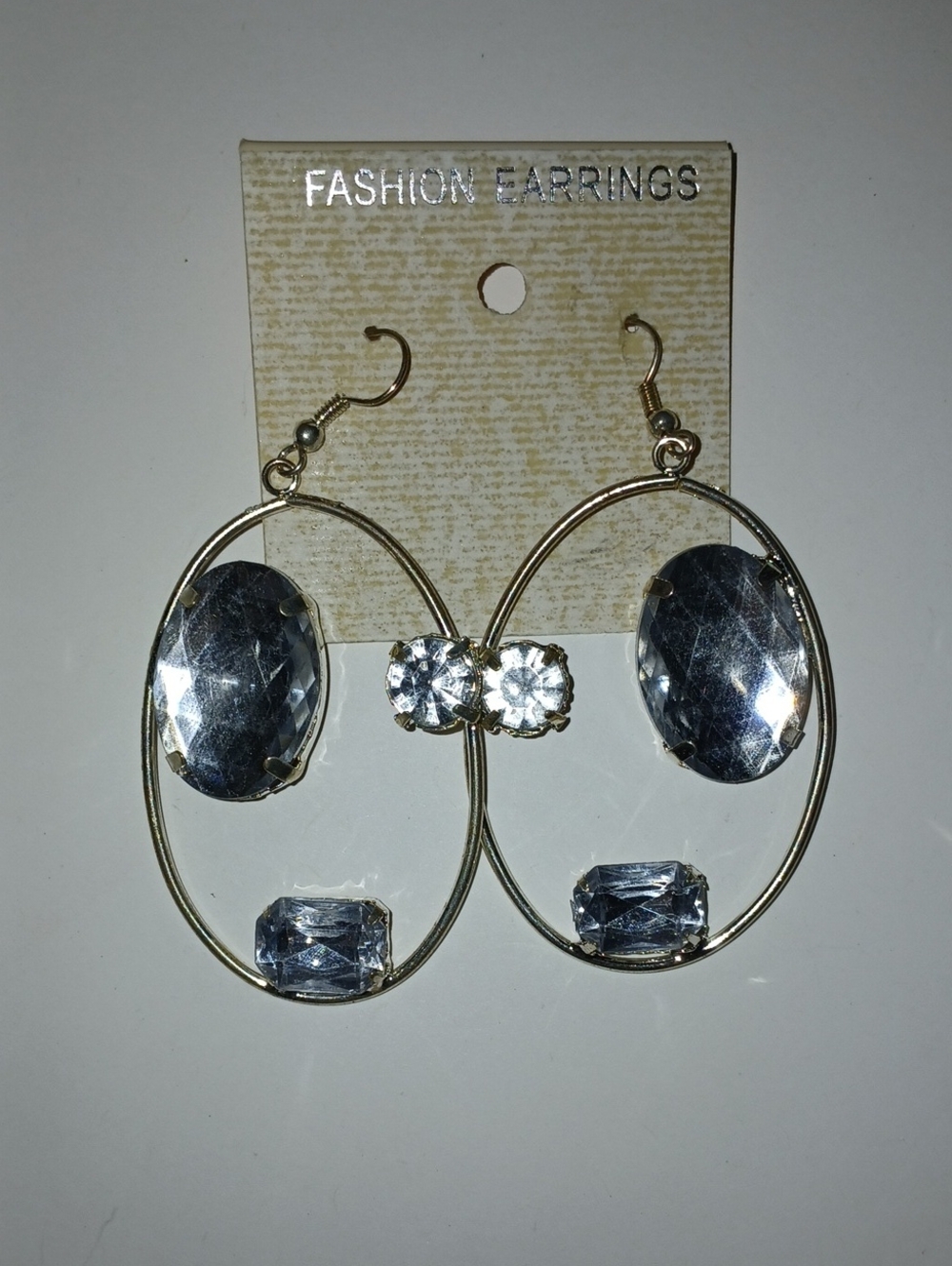 Silver-Tone Hoop Earrings with Clear Gem Accents